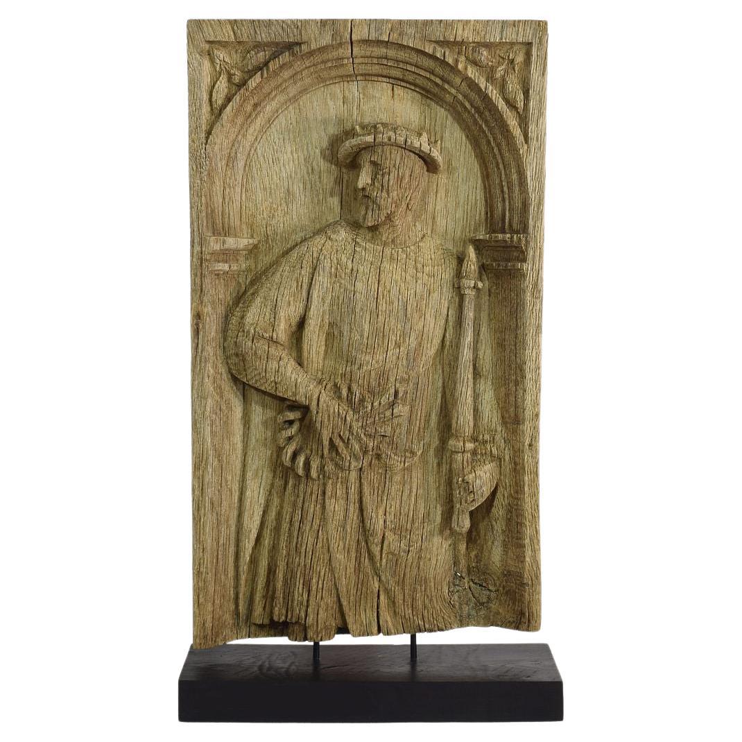 16th-17th Century French Carved Oak Panel with a Nobleman
