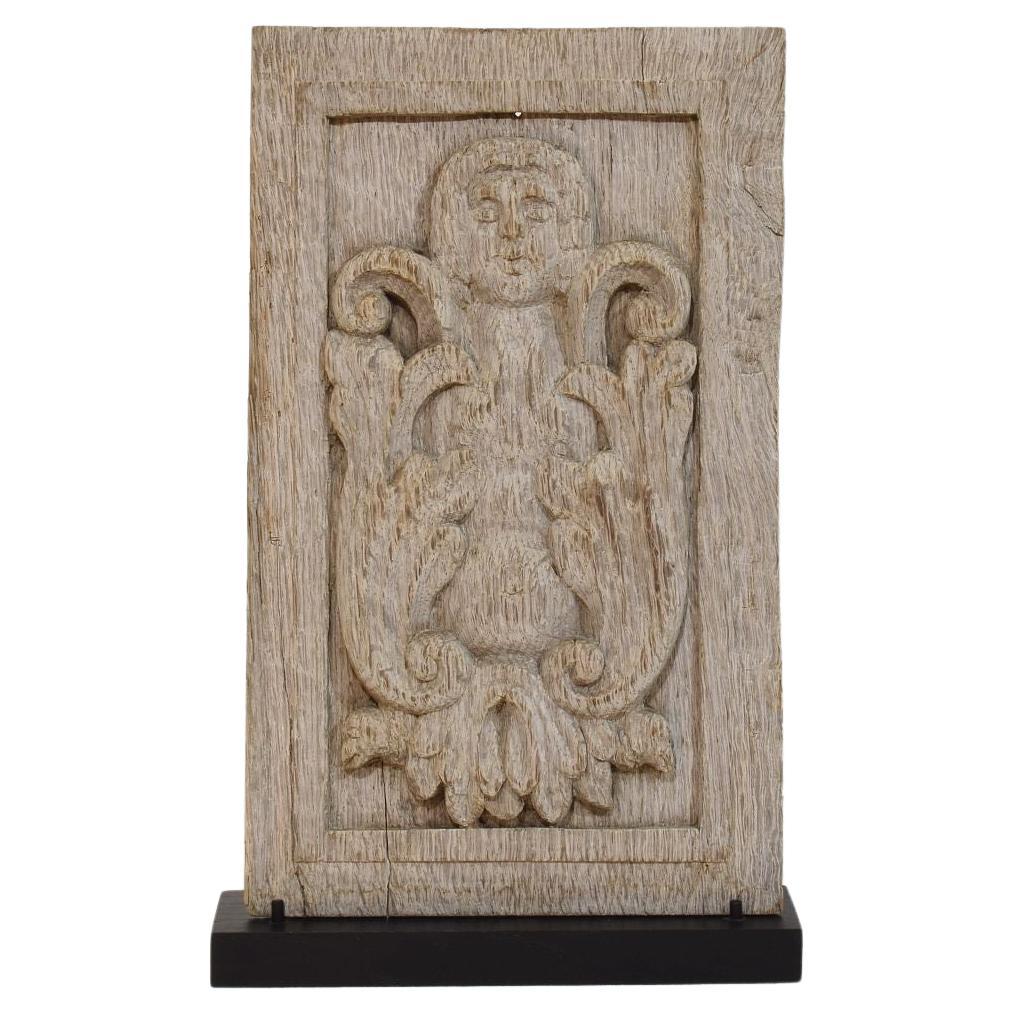 16th-17th Century French Carved Oak Panel with an Angel Figure For Sale