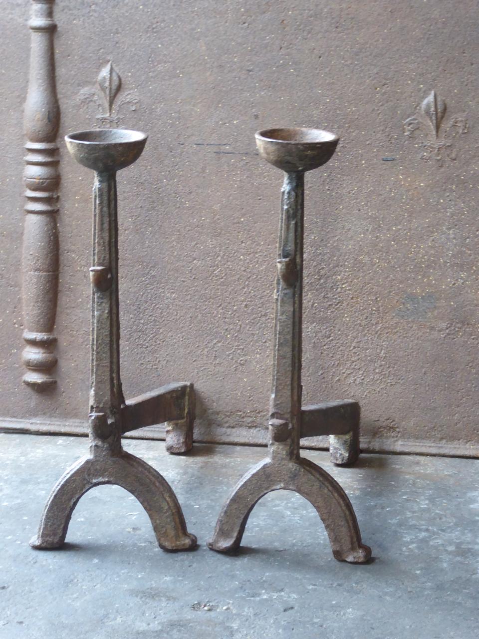 Cast 16th-17th Century French Gothic Andirons or Firedogs For Sale