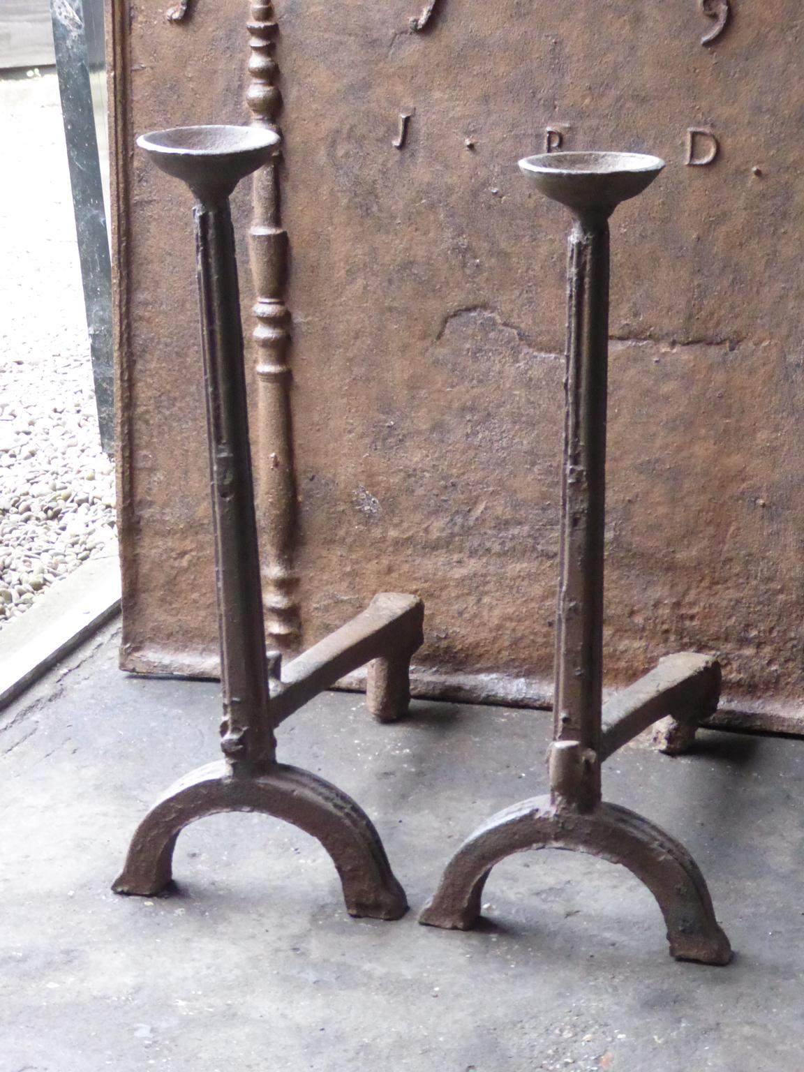 Cast 16th-17th Century French Gothic Andirons or Firedogs For Sale