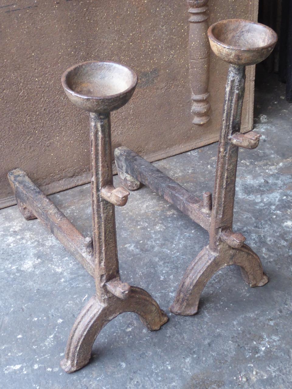 16th-17th Century French Gothic Andirons or Firedogs In Good Condition For Sale In Amerongen, NL