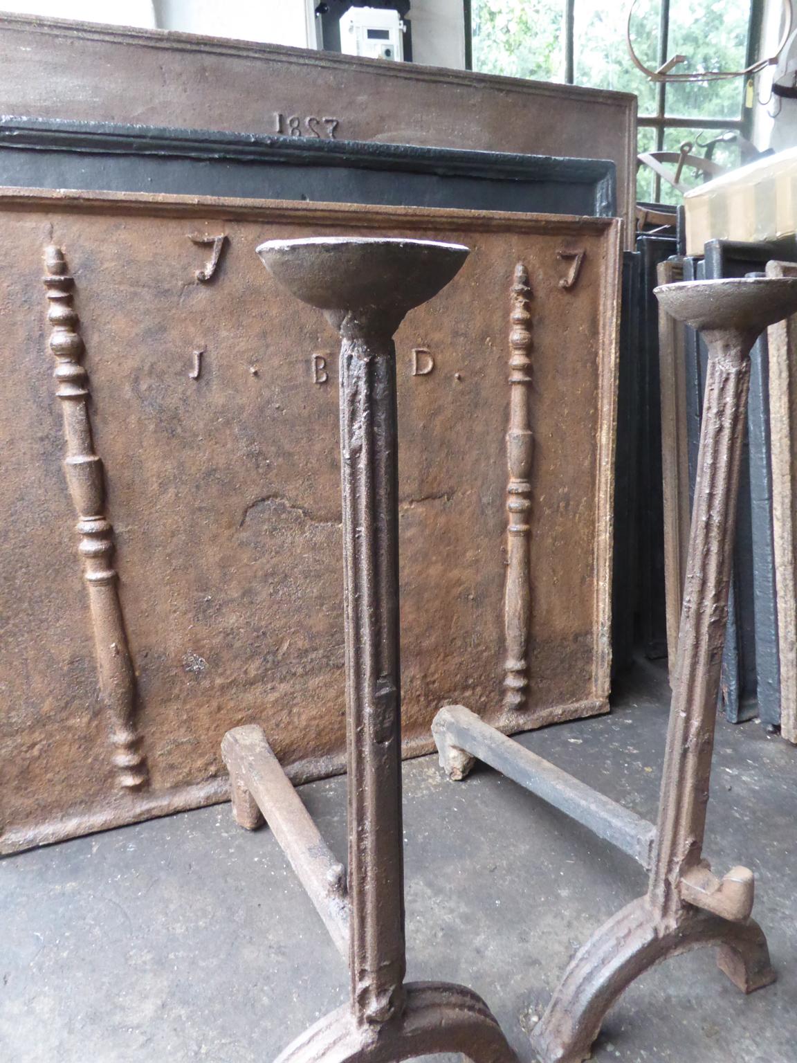 Iron 16th-17th Century French Gothic Andirons or Firedogs For Sale