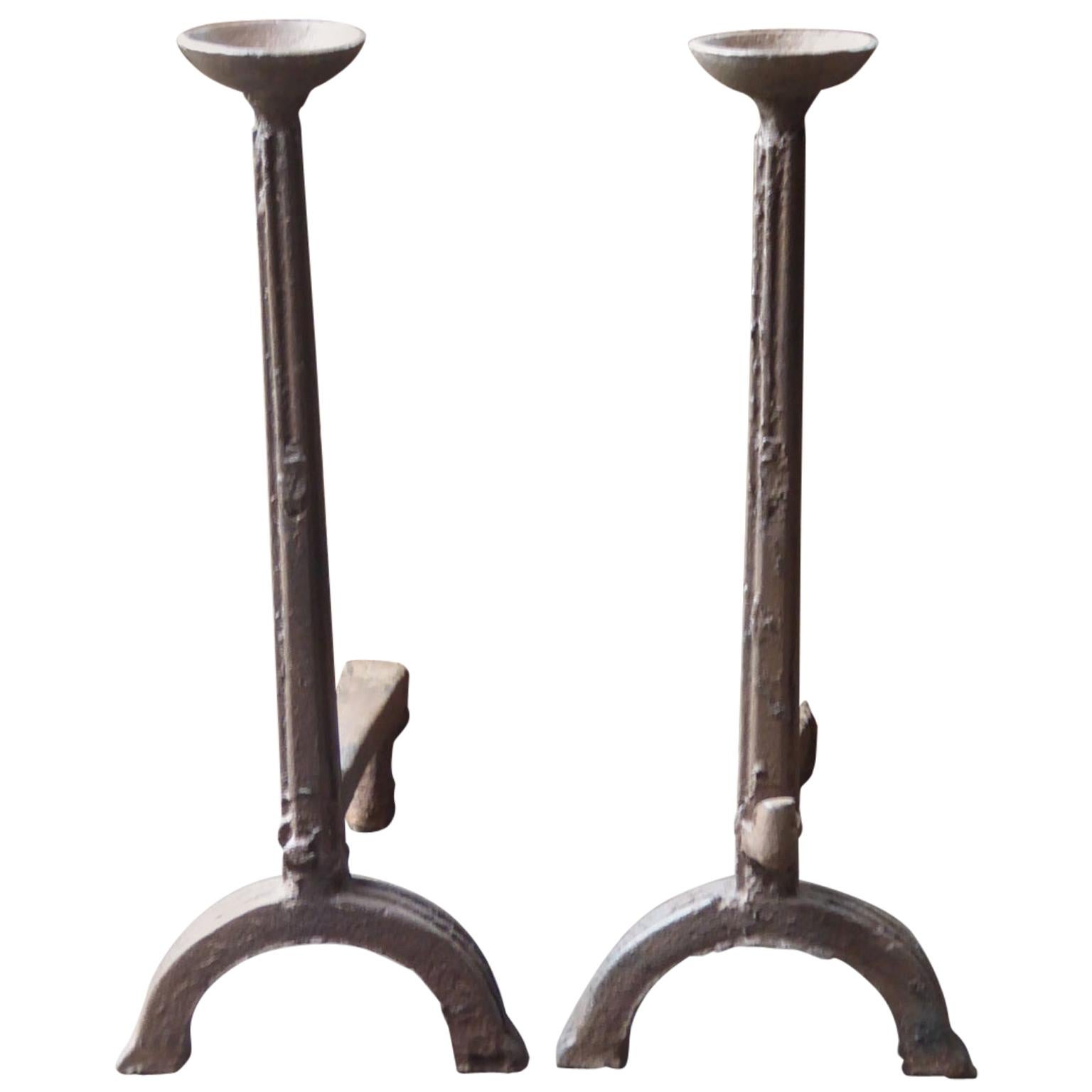 16th-17th Century French Gothic Andirons or Firedogs For Sale