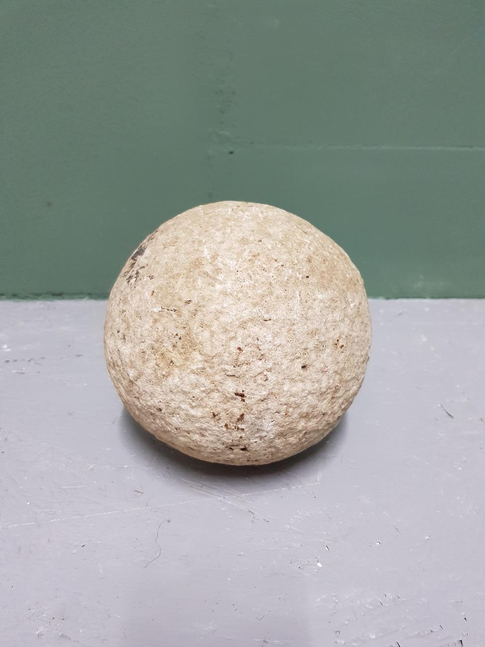Almost perfectly round stone cannon ball from the Middle Ages circa 16th-17th century, and weighs around 3.5 kilogram.

The measurements are,
Depth 15 cm/ 5.9 inch.
Width 15 cm/ 5.9 inch.
Height 15 cm/ 5.9 inch.

€65,-. No.4144.