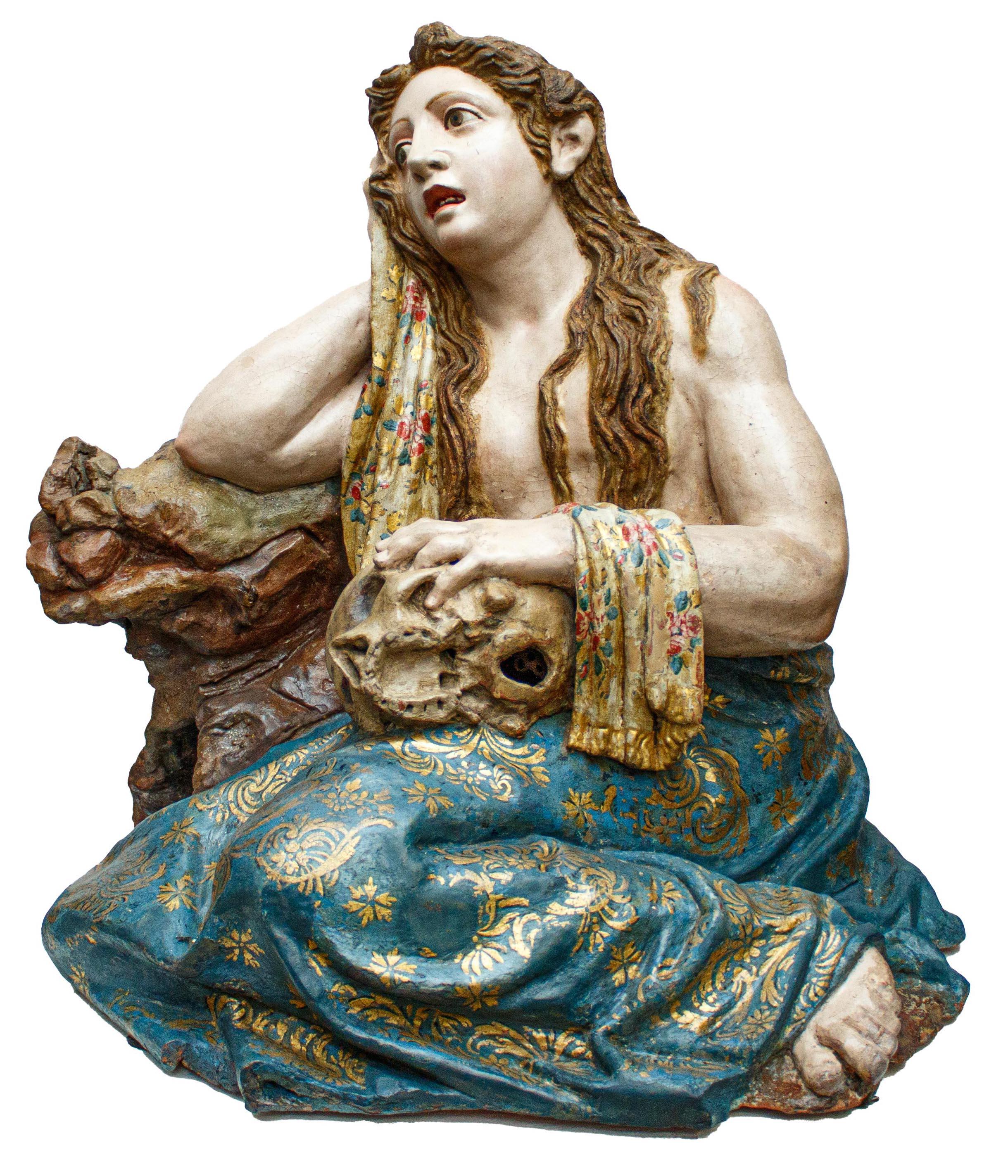 16th 17th Century, Penitent Magdalene Spanish Sculpture in Terracotta
