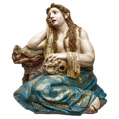 16th - 17th Century, Penitent Magdalene Spanish Sculpture in Terracotta
