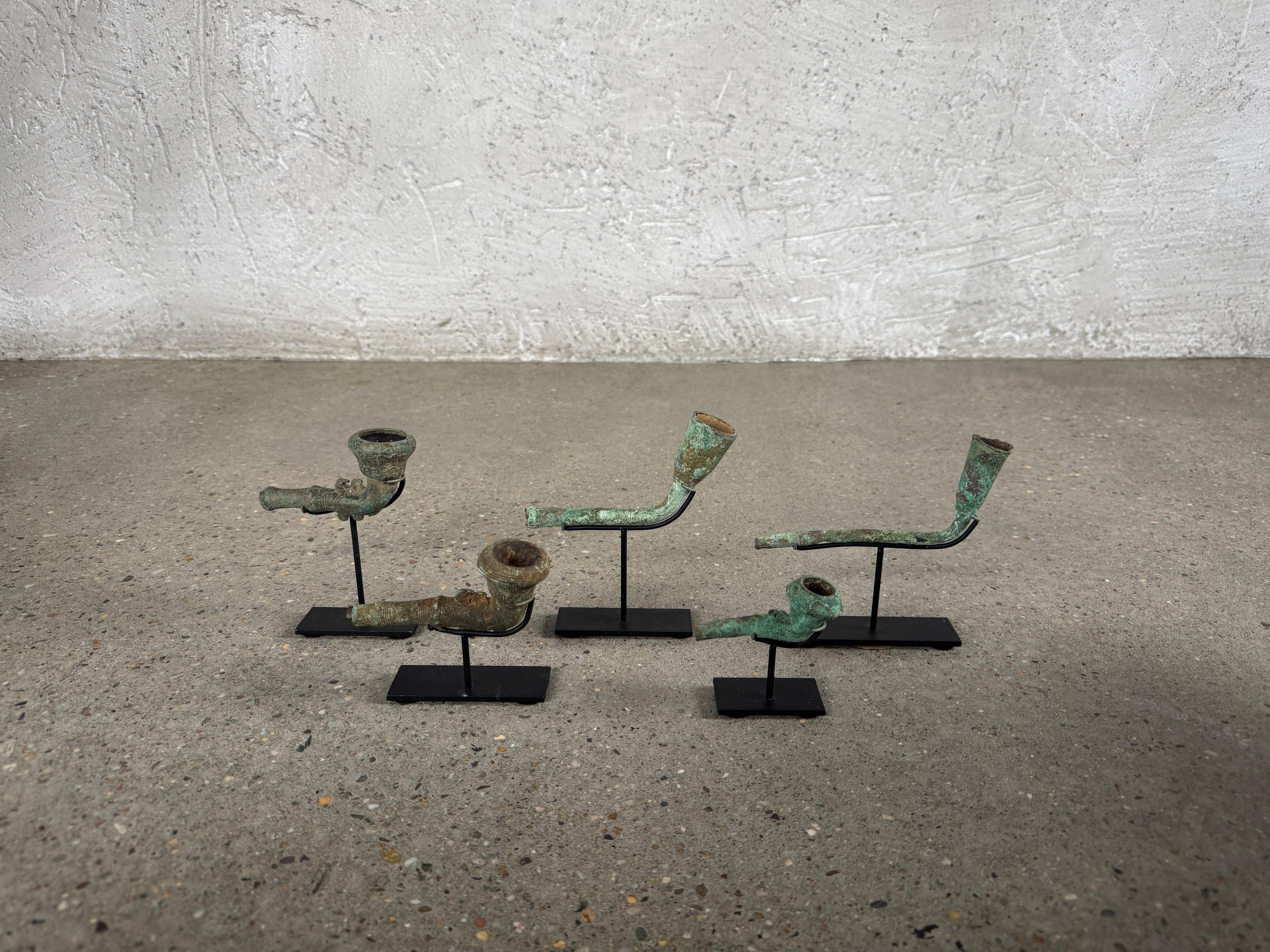 16th-18th Century Bronze Pipe Heads excavated from Central Highlands, Vietnam In Good Condition For Sale In Wainscott, NY