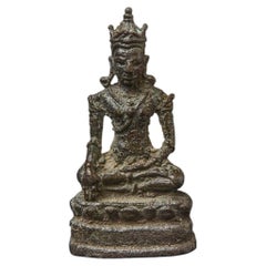 16th-18thC Thai Solid Cast Bronze Crowned Buddha