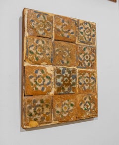 16th Antique Panel of Twelve Antique Tiles with Floral Motifs