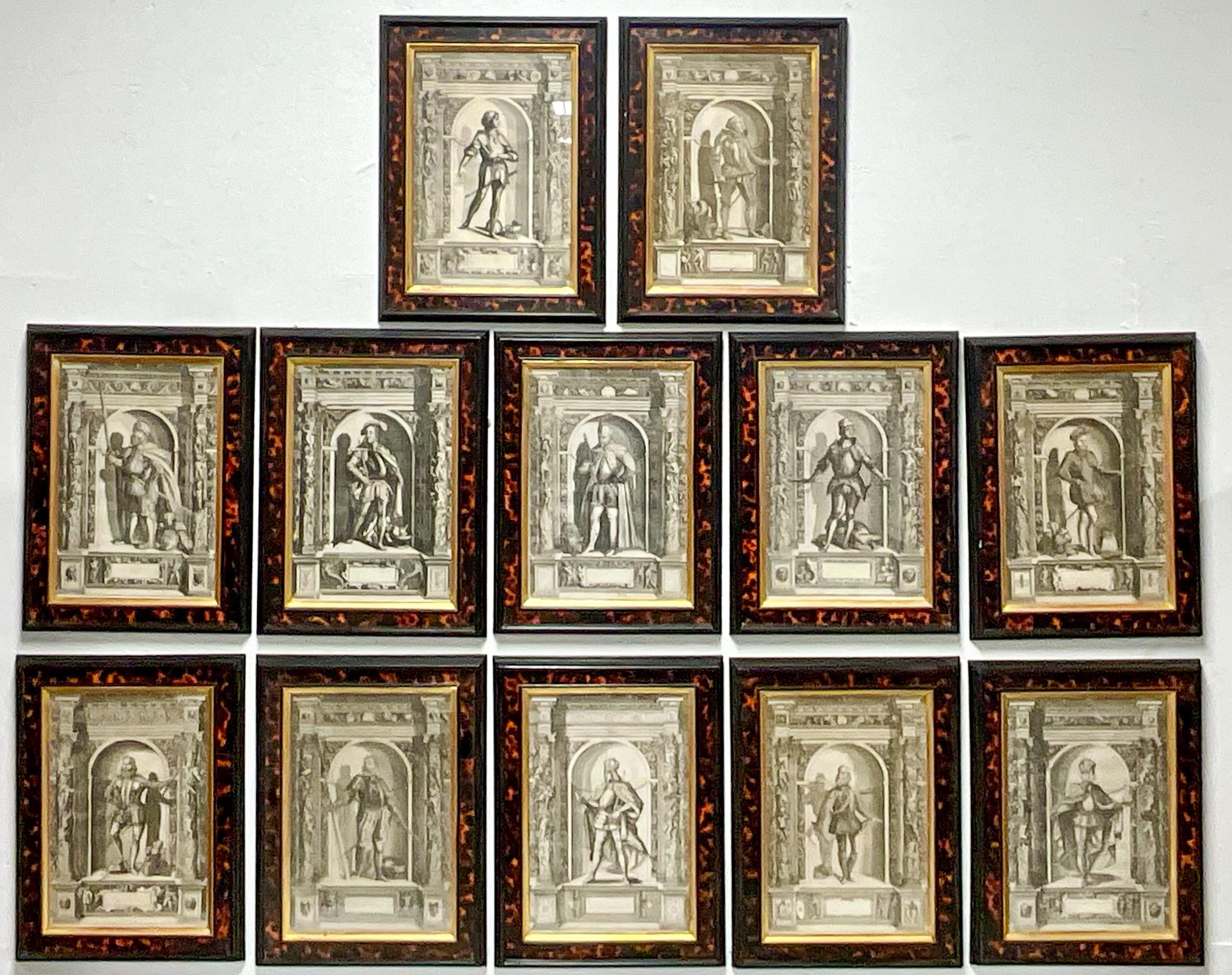 Wood 16th-C. Engravings of Nobility Framed in England in Faux Tortoise Frames, S/12 For Sale