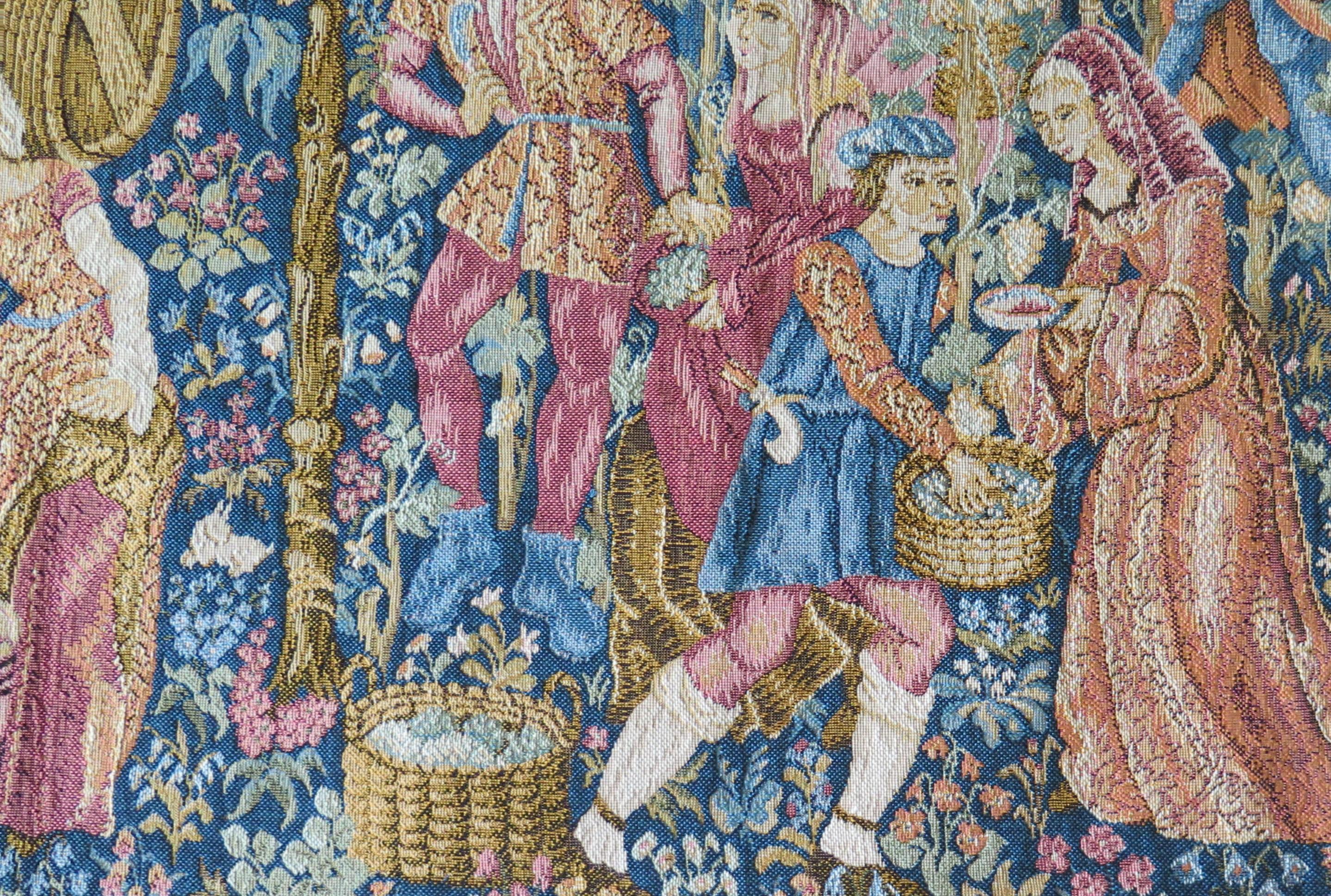 Woven Wall Hanging Tapestry Depicting Wine Making, French, 20th Century 3