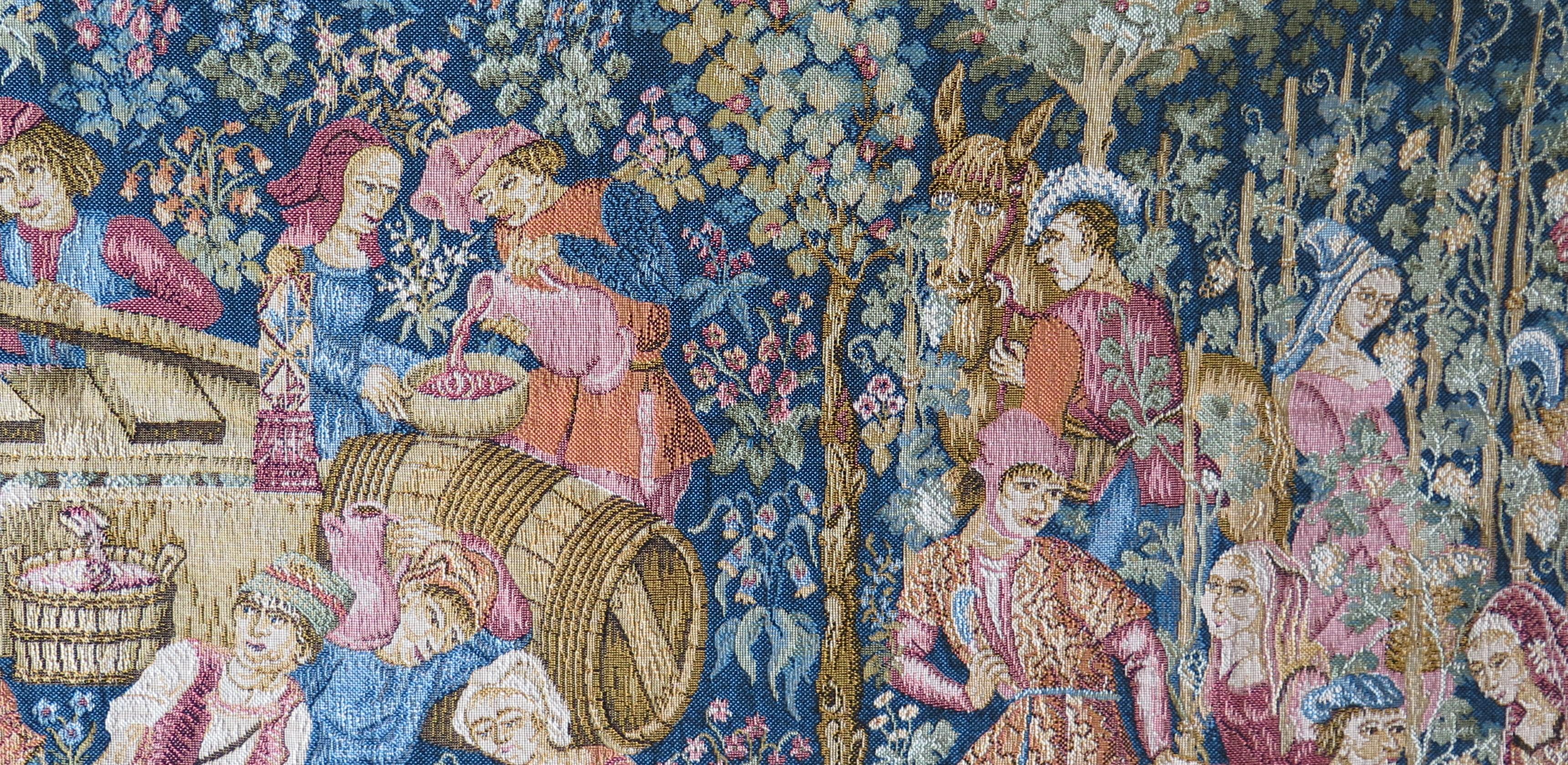 Woven Wall Hanging Tapestry Depicting Wine Making, French, 20th Century 6