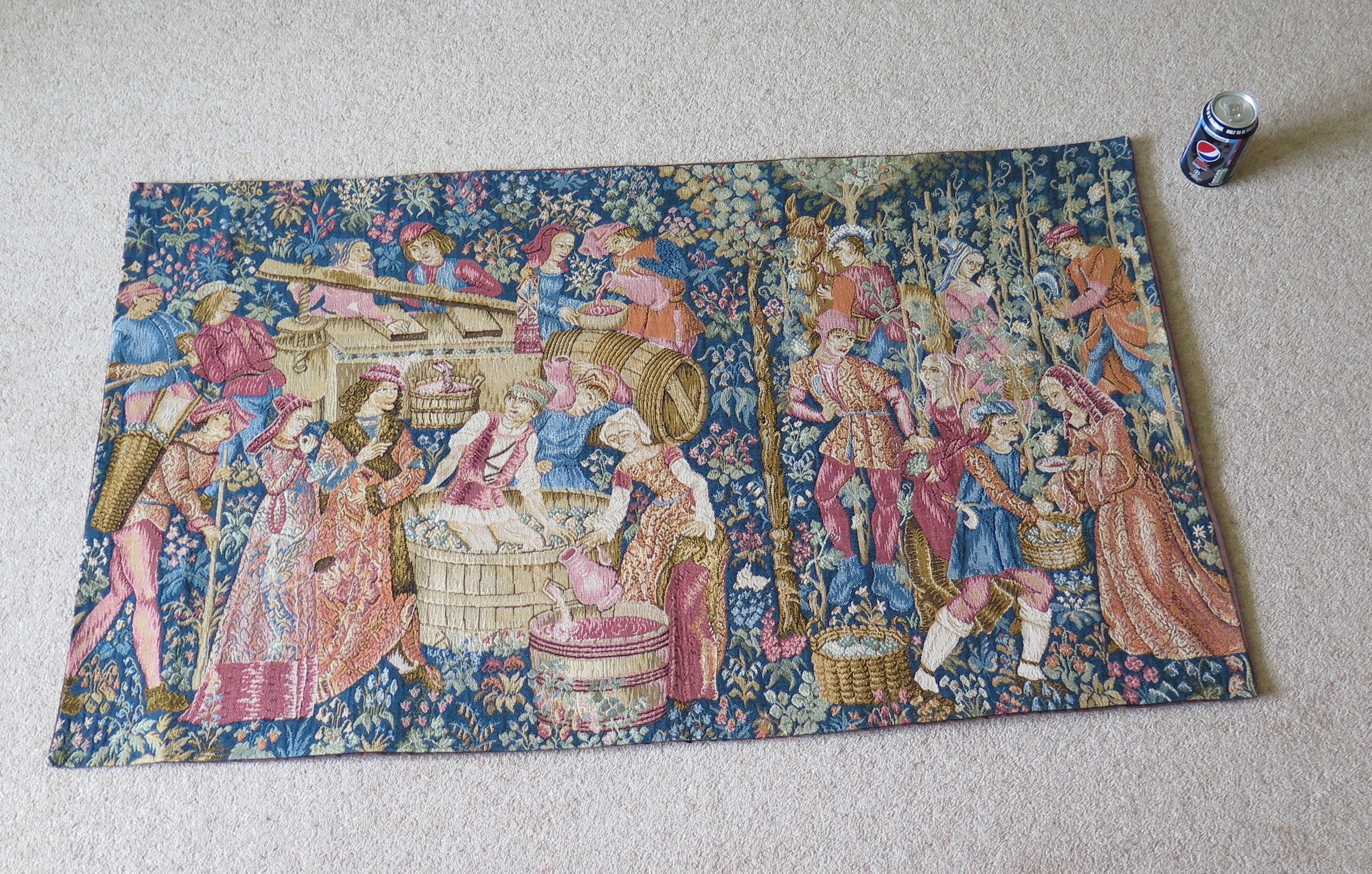 Woven Wall Hanging Tapestry Depicting Wine Making, French, 20th Century 11
