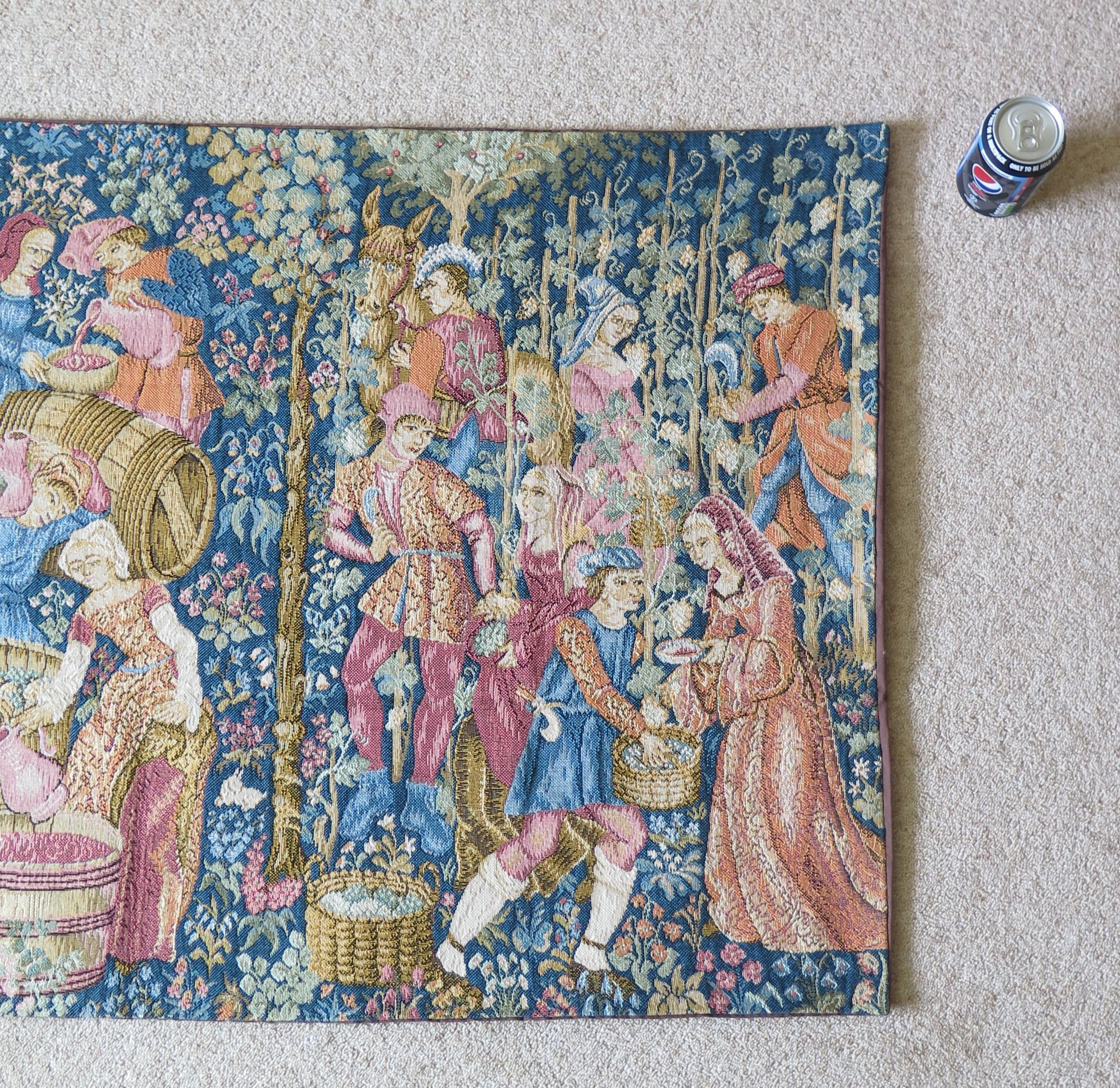 Woven Wall Hanging Tapestry Depicting Wine Making, French, 20th Century 12