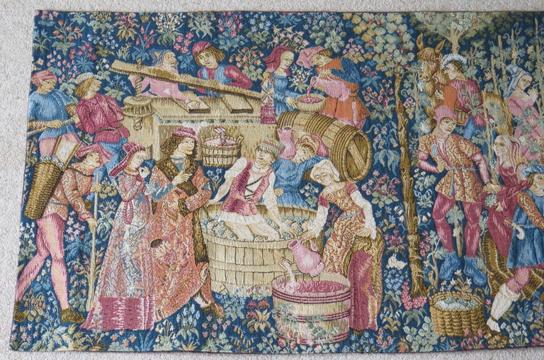 Woven Wall Hanging Tapestry Depicting Wine Making, French, 20th Century