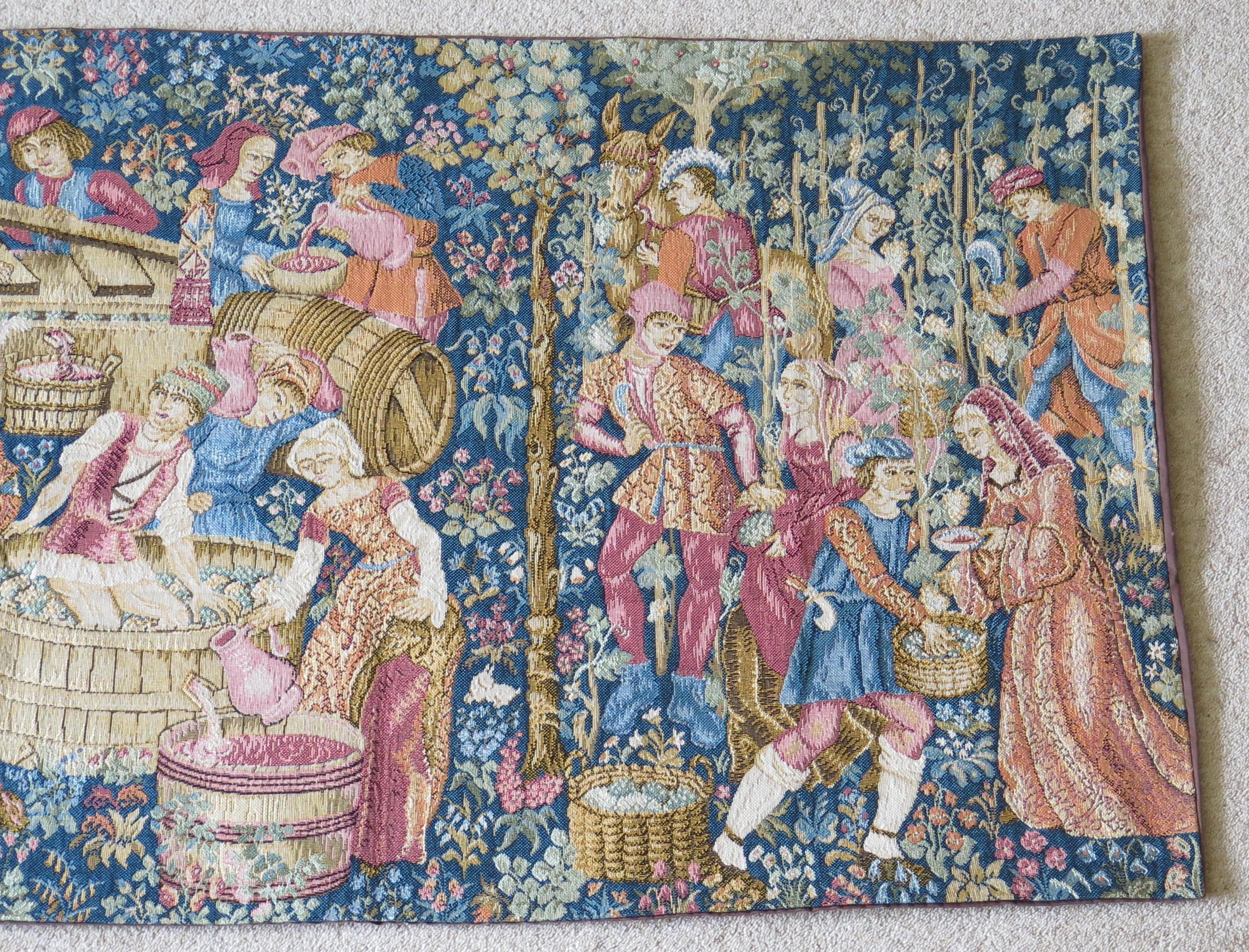 Aubusson Woven Wall Hanging Tapestry Depicting Wine Making, French, 20th Century