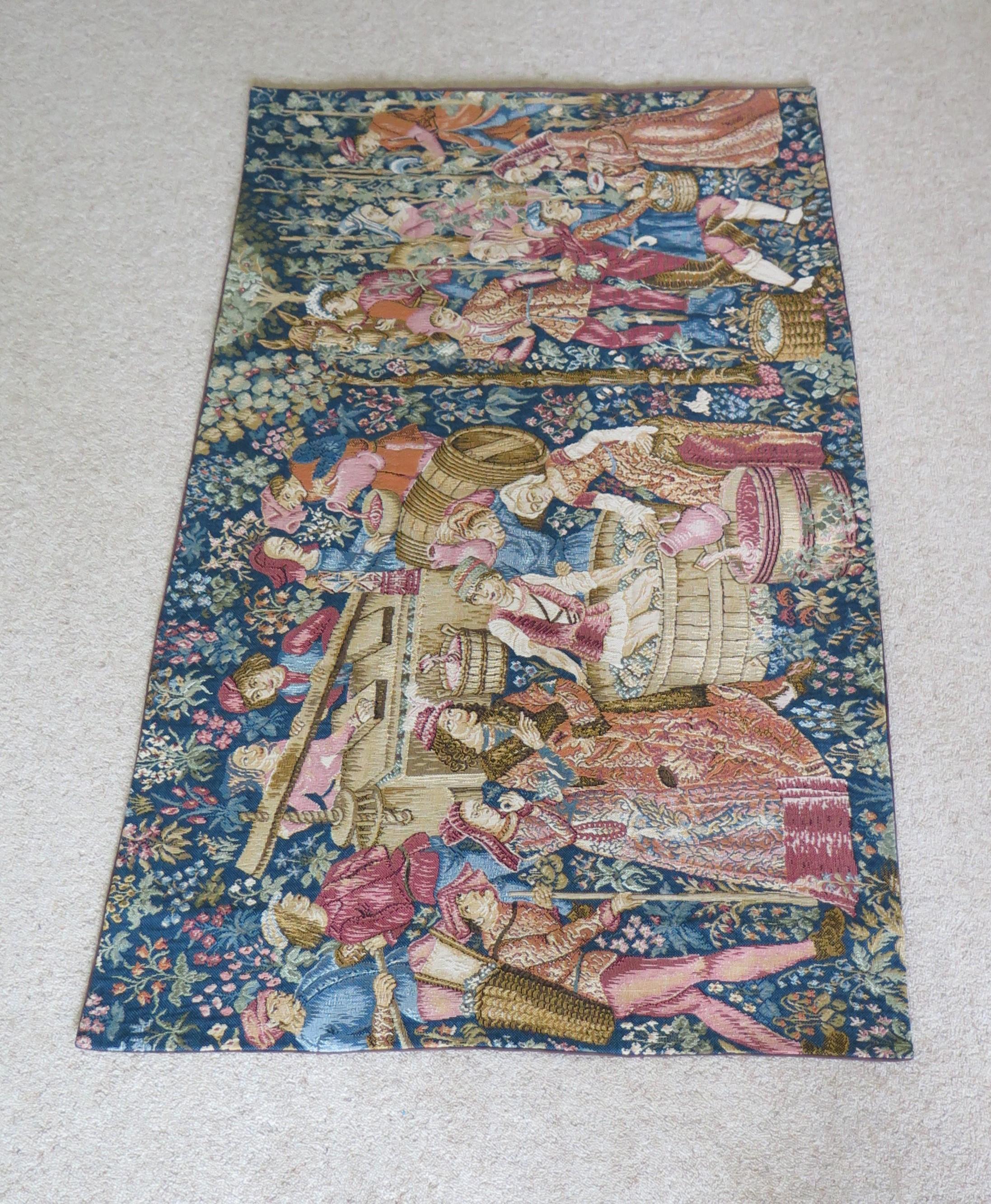Woven Wall Hanging Tapestry Depicting Wine Making, French, 20th Century 1