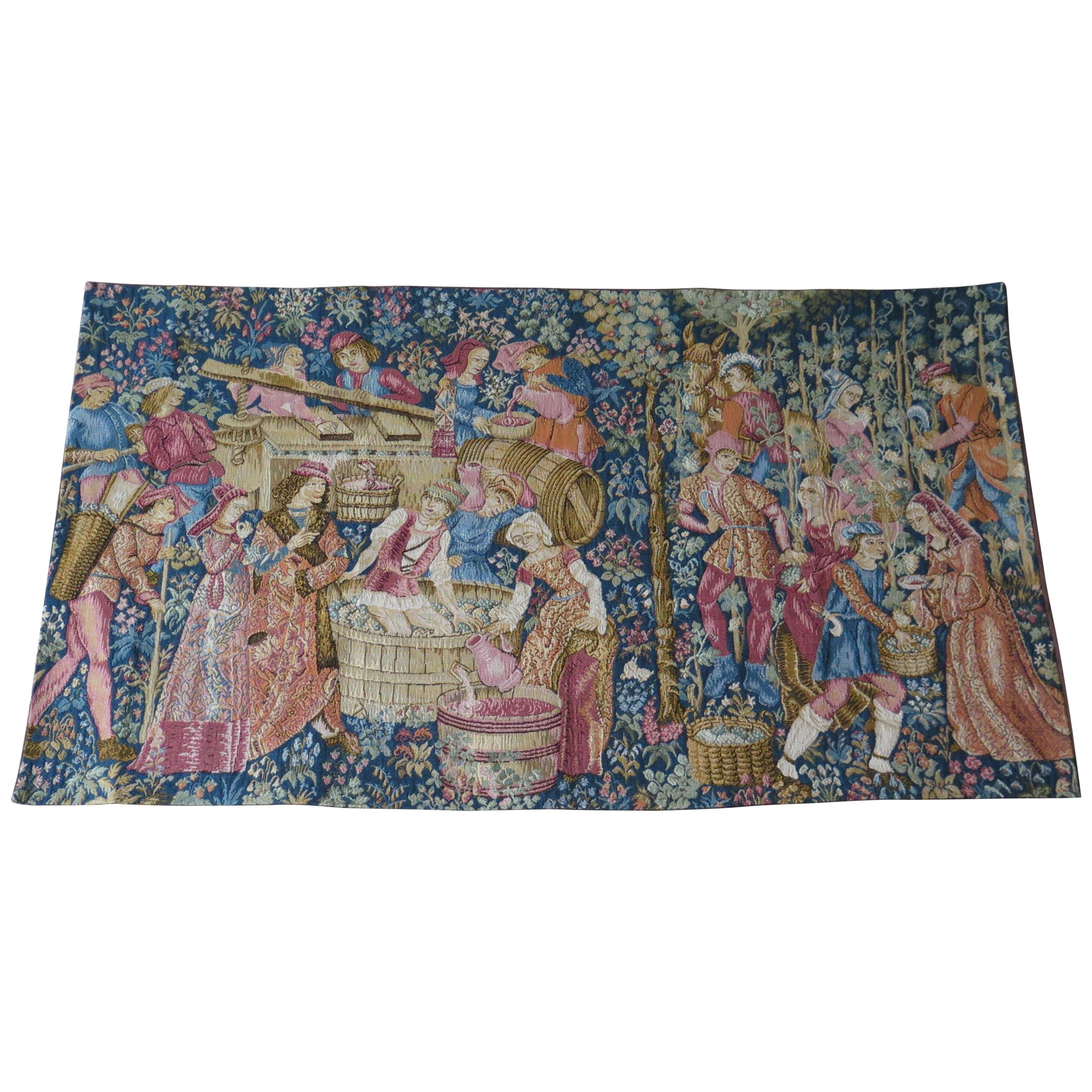 Woven Wall Hanging Tapestry Depicting Wine Making, French, 20th Century