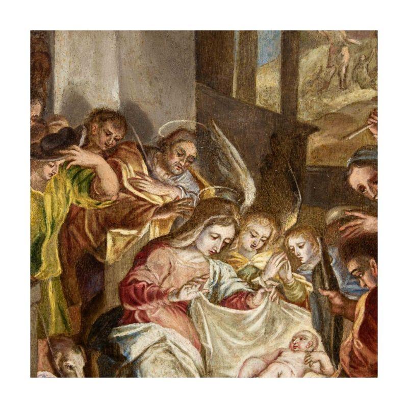 16th Century Adoration of The Shepherds Painting Oil on Copper For Sale 10