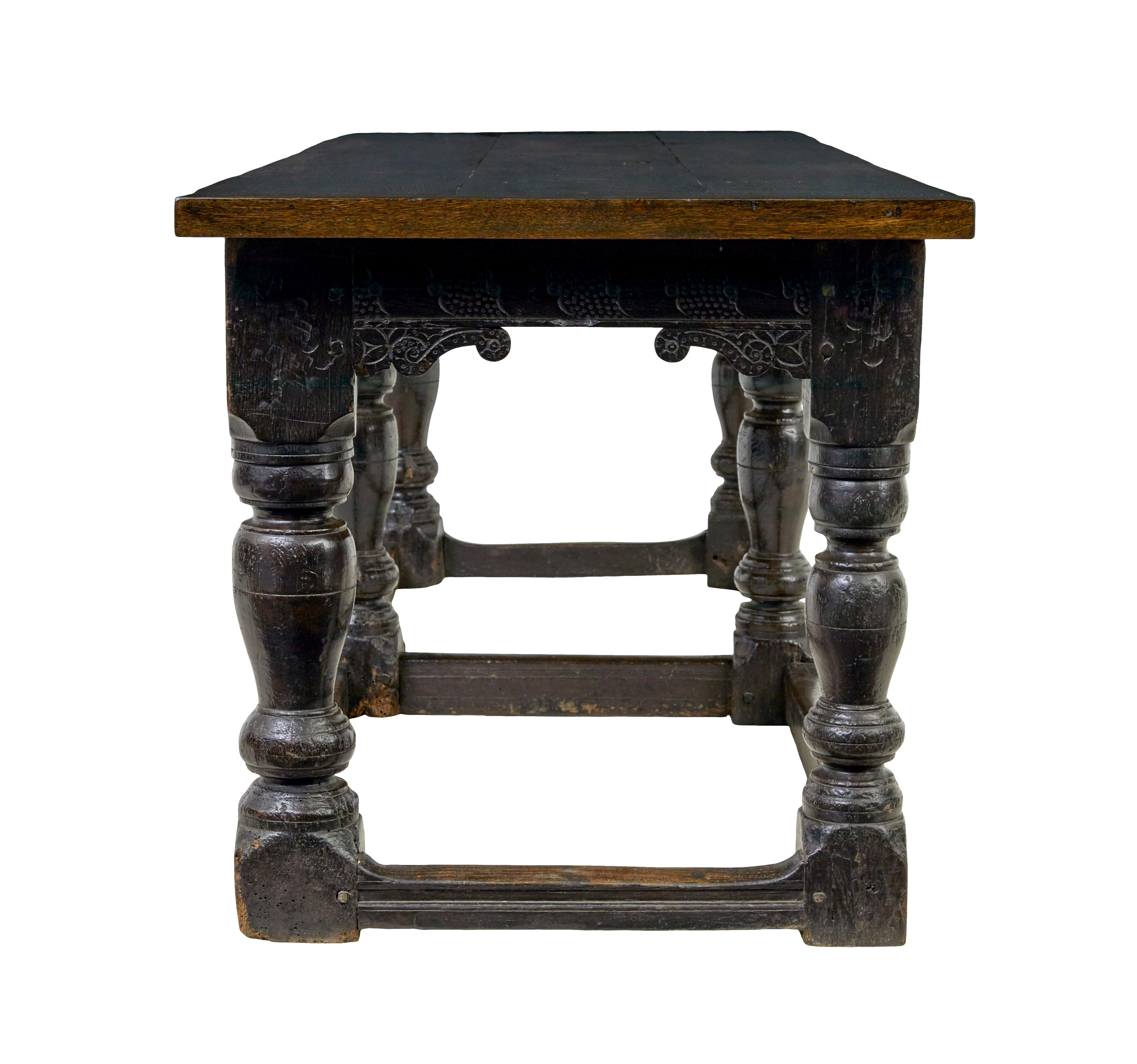 16th century and later Elizabethan solid oak refectory table In Good Condition In Debenham, Suffolk
