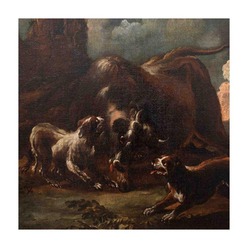 Oiled 16th Century Animals Painting Oil on Canvas by Crivellino For Sale
