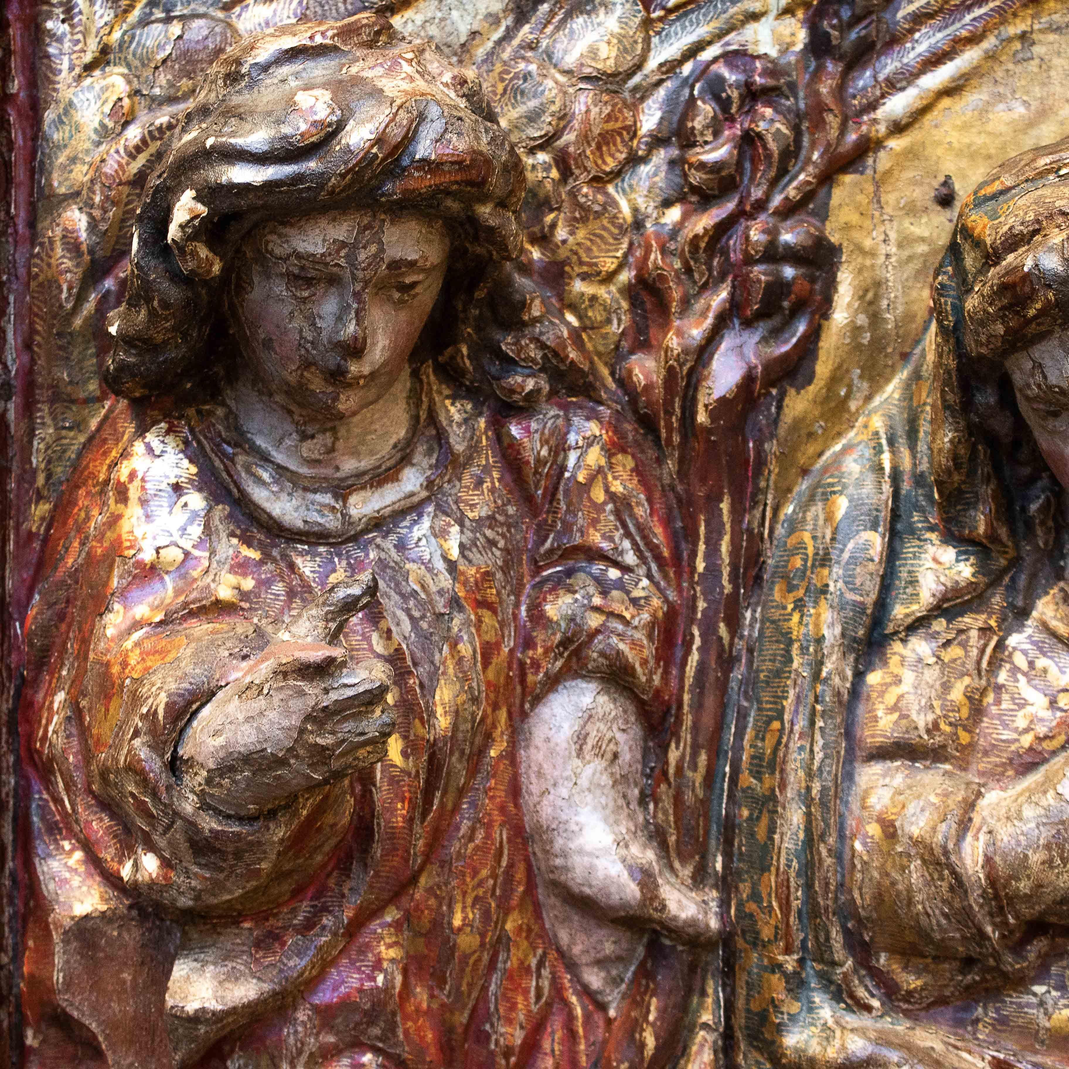 16th Century Annunciation High Relief in Wood 9