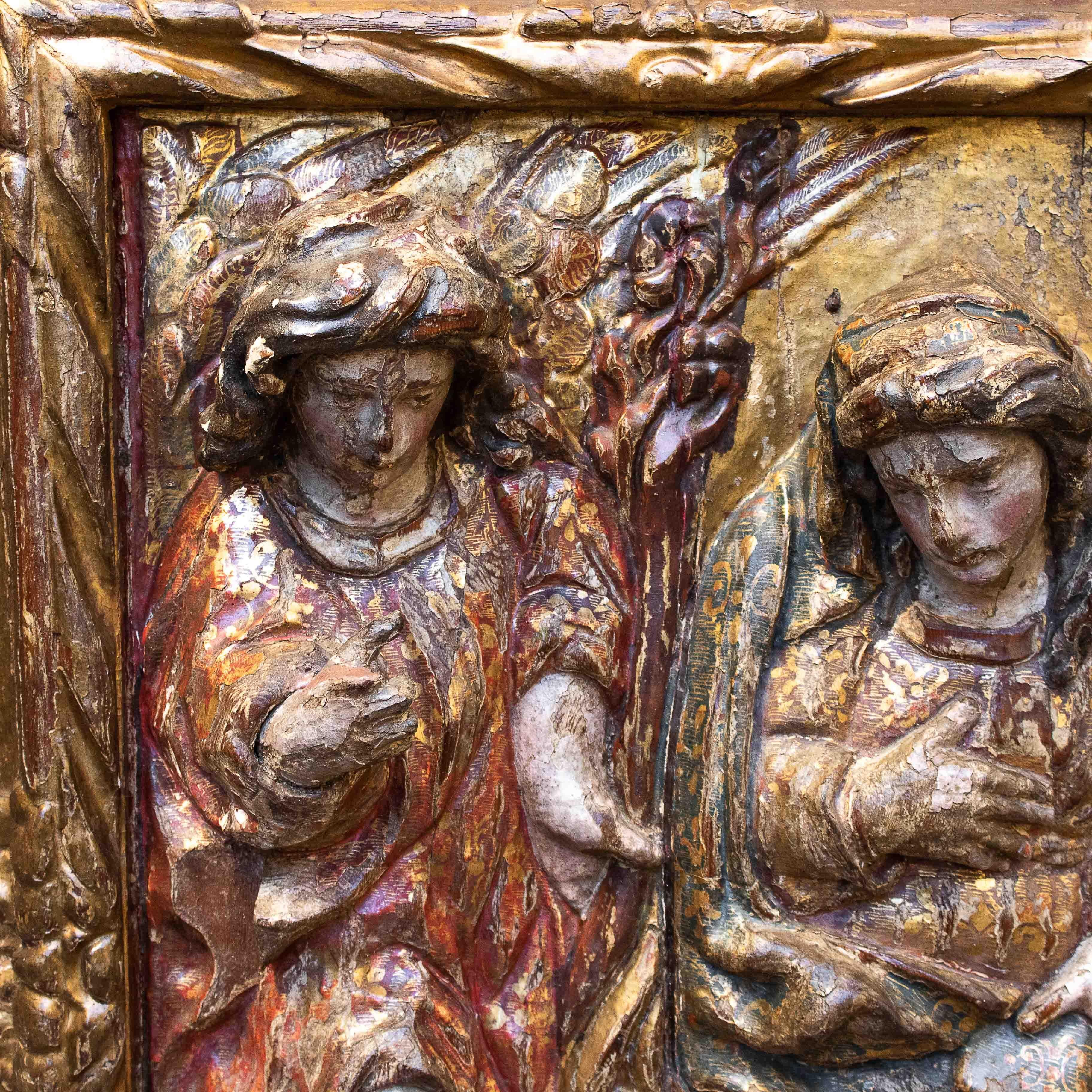 Italian 16th Century Annunciation High Relief in Wood