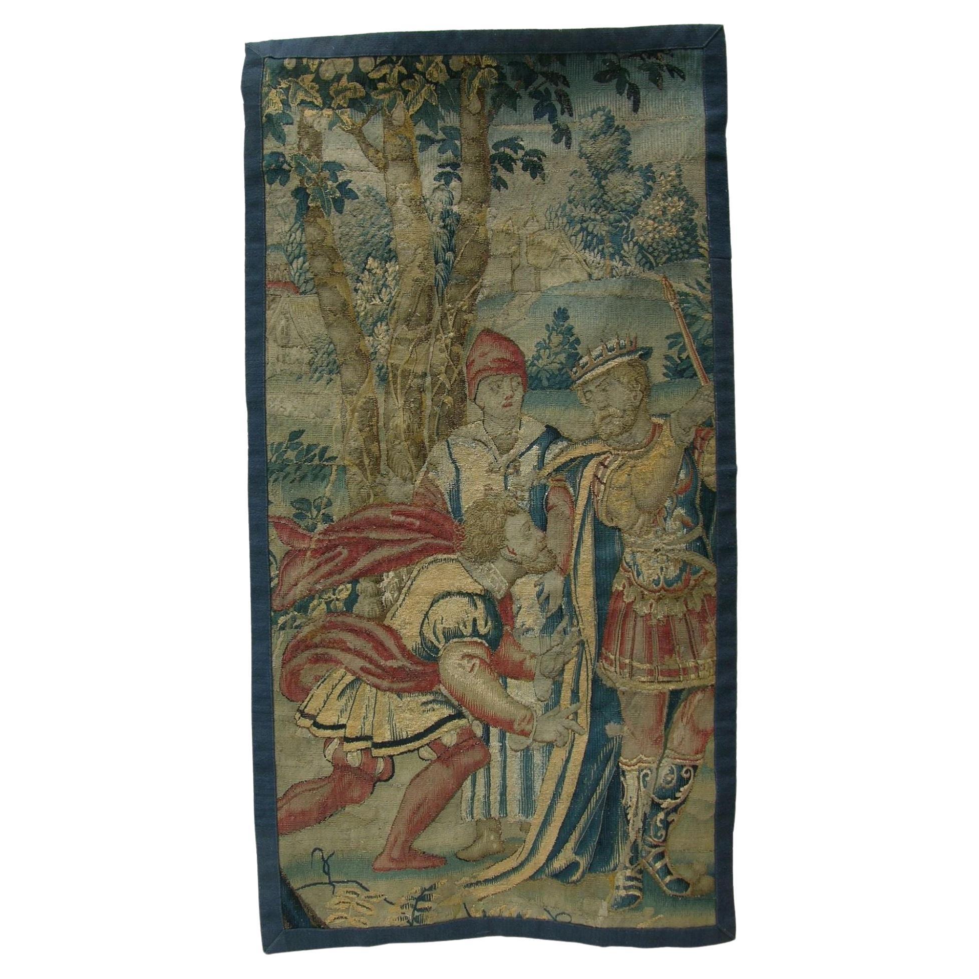 16th Century Antique Brussels Tapestry 5'2" x 2'8" For Sale