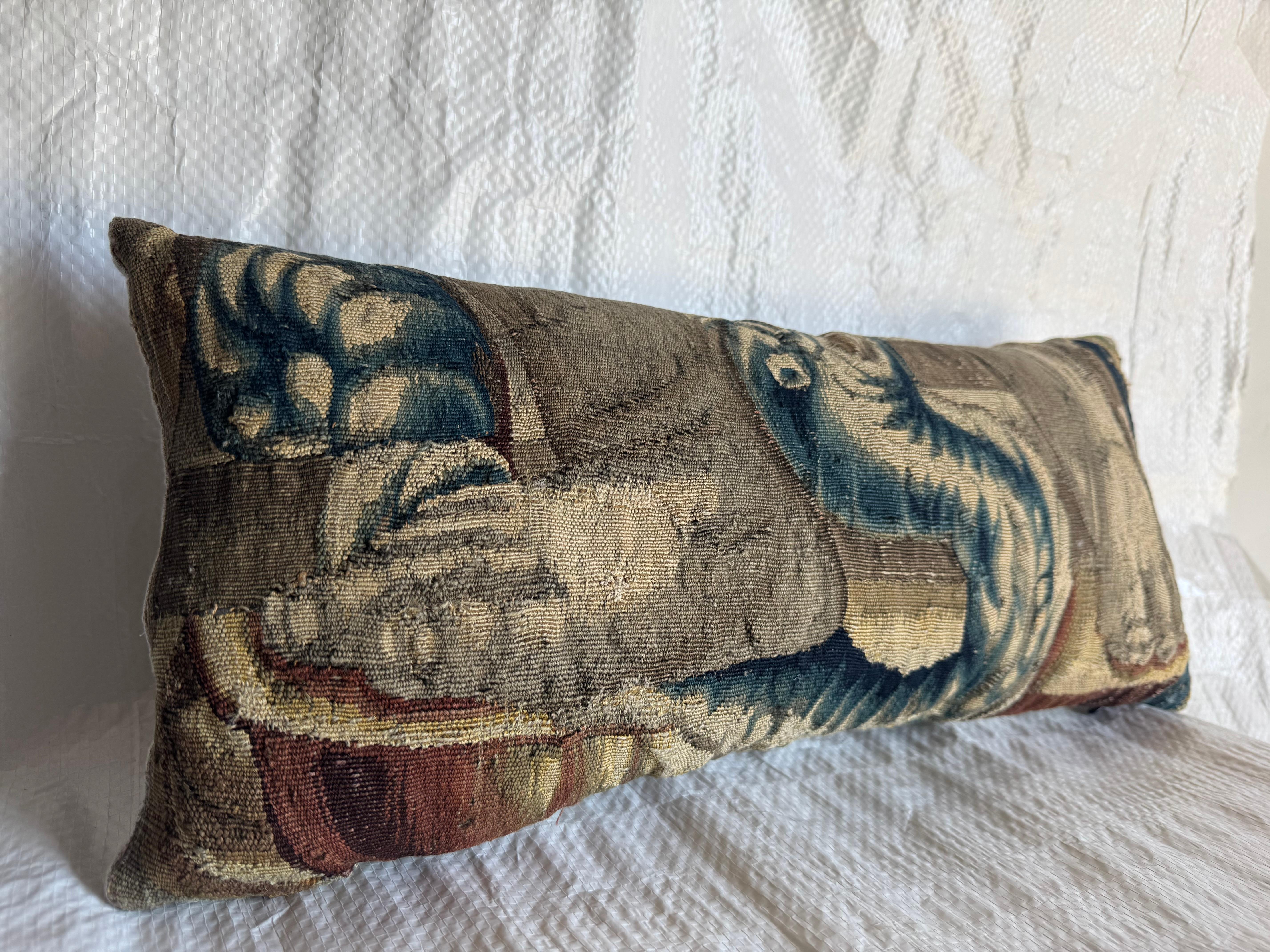 Belgian 16th Century Antique Brussels Tapestry Pillow For Sale