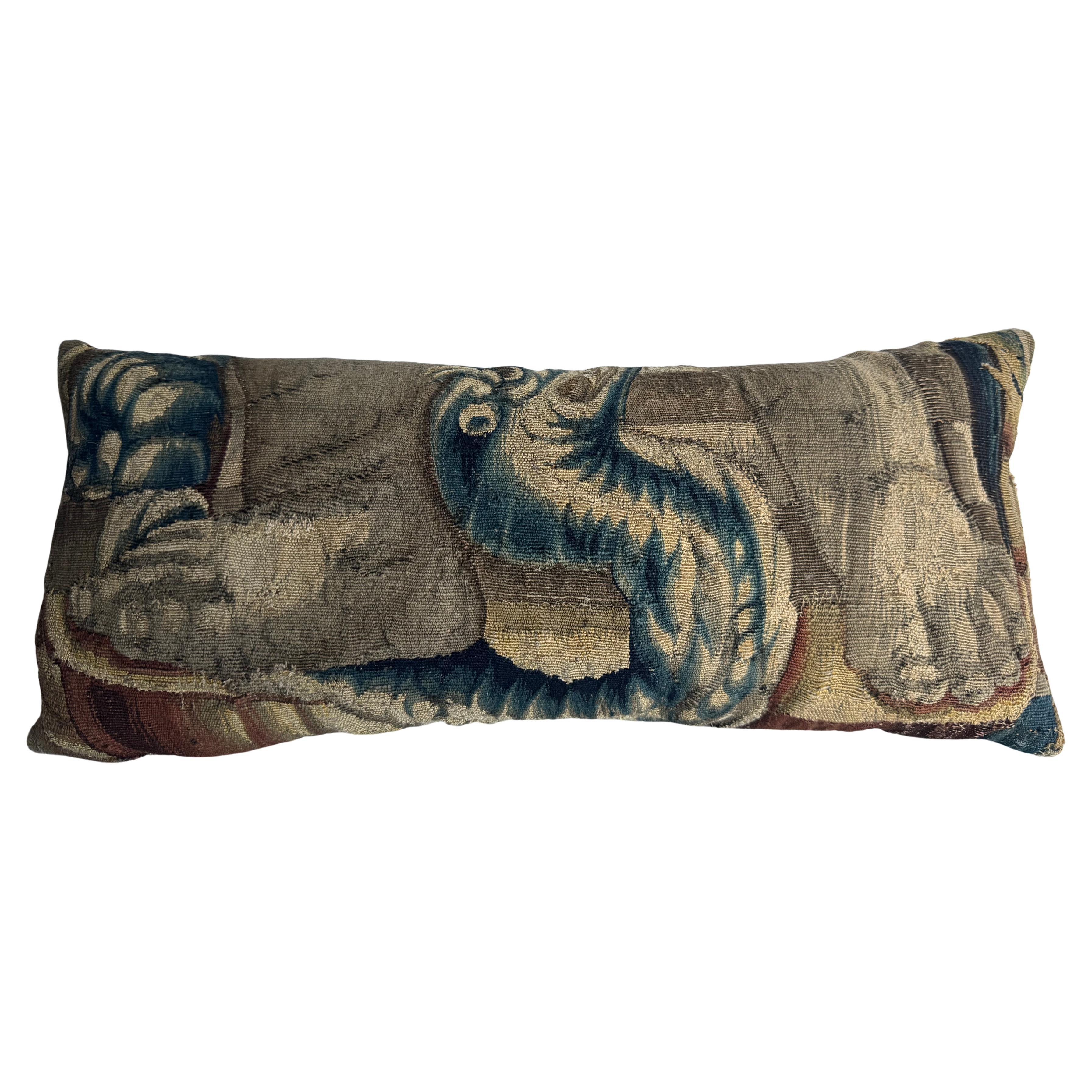 16th Century Antique Brussels Tapestry Pillow For Sale