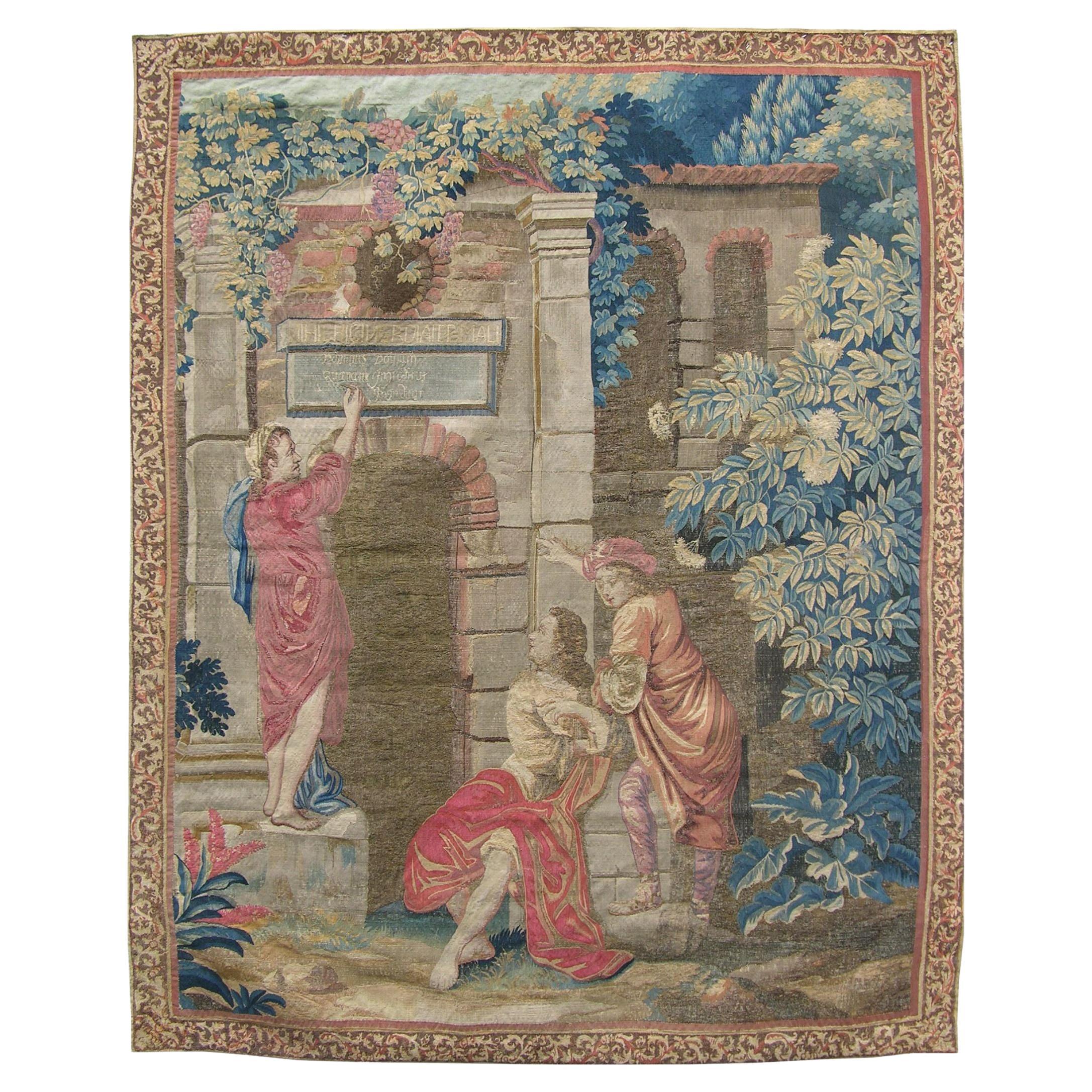 16th Century Antique Brussels Tapesty 7'6" X 6' For Sale