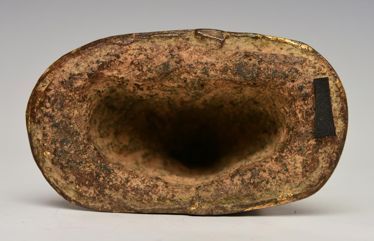 16th Century Antique Burmese Bronze Buddha with Gilded Gold on Double Lotus Base 7