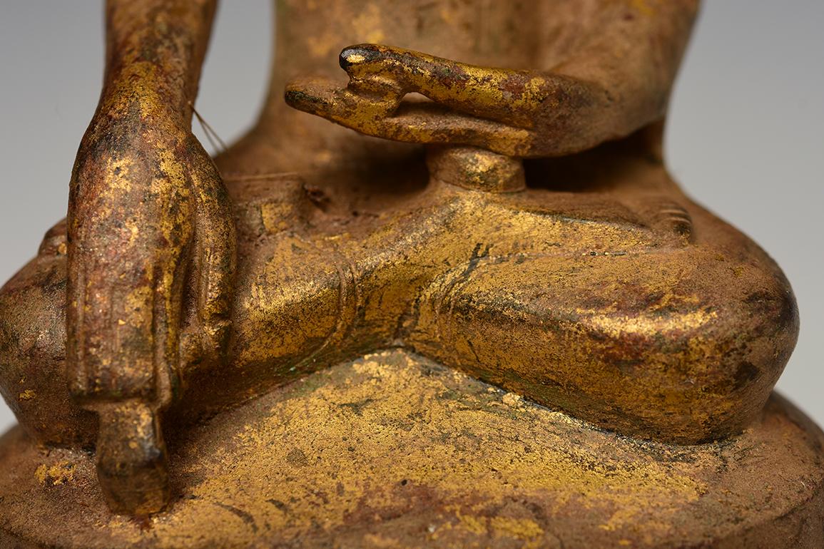 18th Century and Earlier 16th Century Antique Burmese Bronze Buddha with Gilded Gold on Double Lotus Base