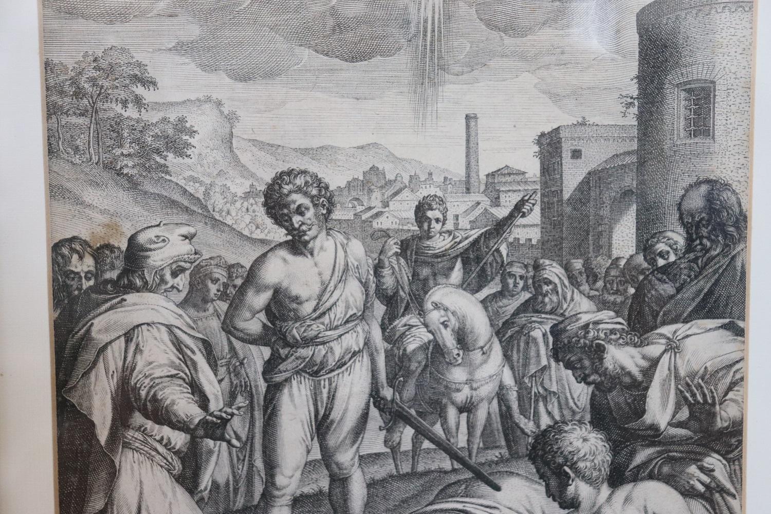 Antike Gravur des 16. Jahrhunderts von Sadeler Johann I. „Die Hinrichtung des Heiligen Paul“ (Graviert) im Angebot