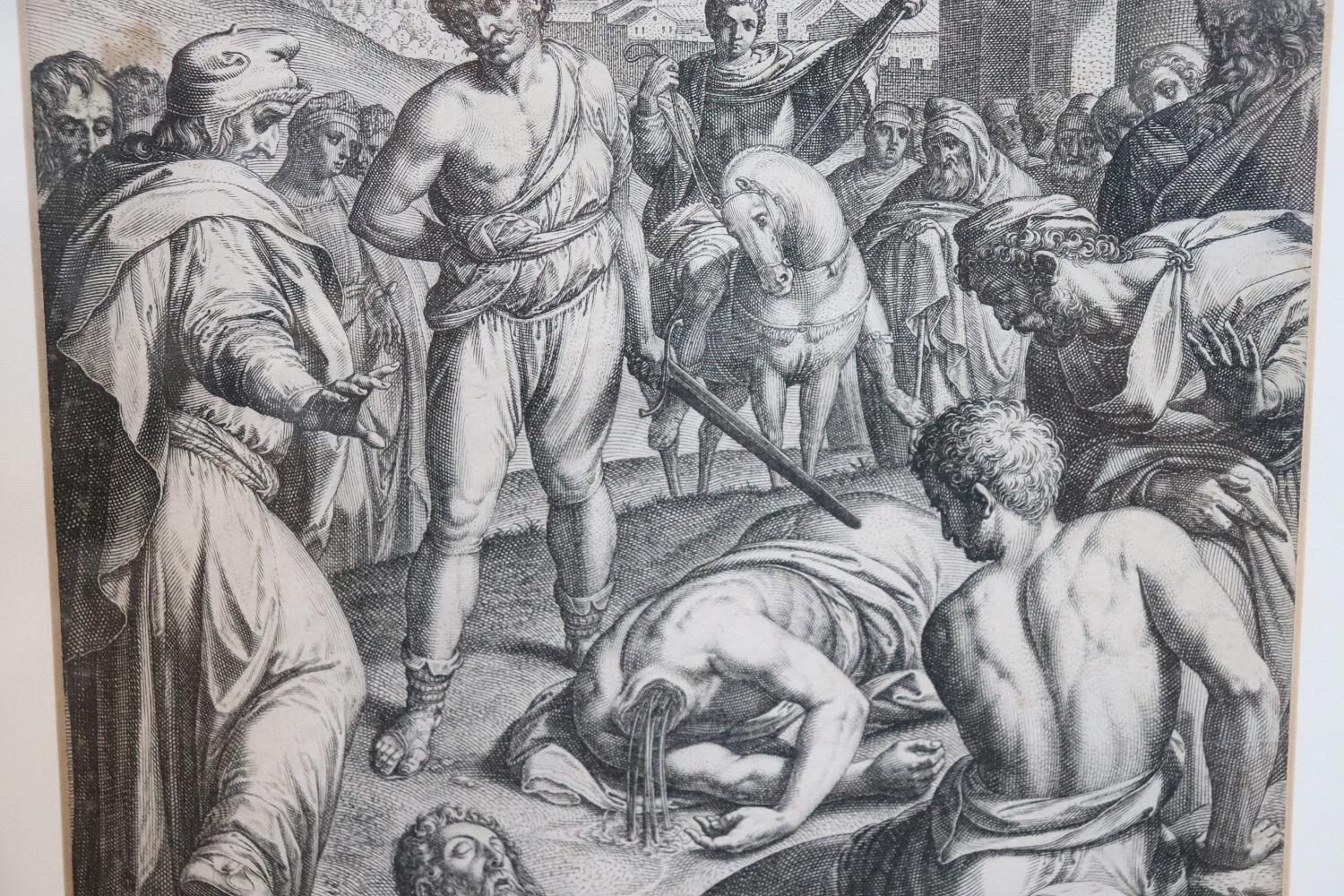 Antike Gravur des 16. Jahrhunderts von Sadeler Johann I. „Die Hinrichtung des Heiligen Paul“ im Zustand „Hervorragend“ im Angebot in Casale Monferrato, IT