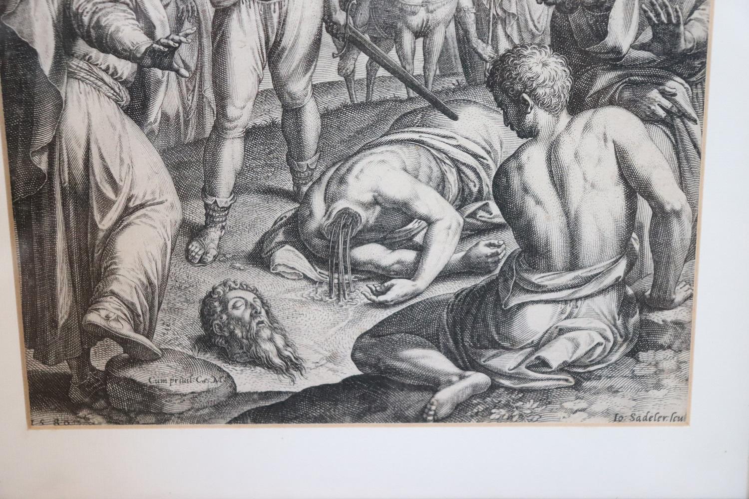 Antike Gravur des 16. Jahrhunderts von Sadeler Johann I. „Die Hinrichtung des Heiligen Paul“ (18. Jahrhundert und früher) im Angebot