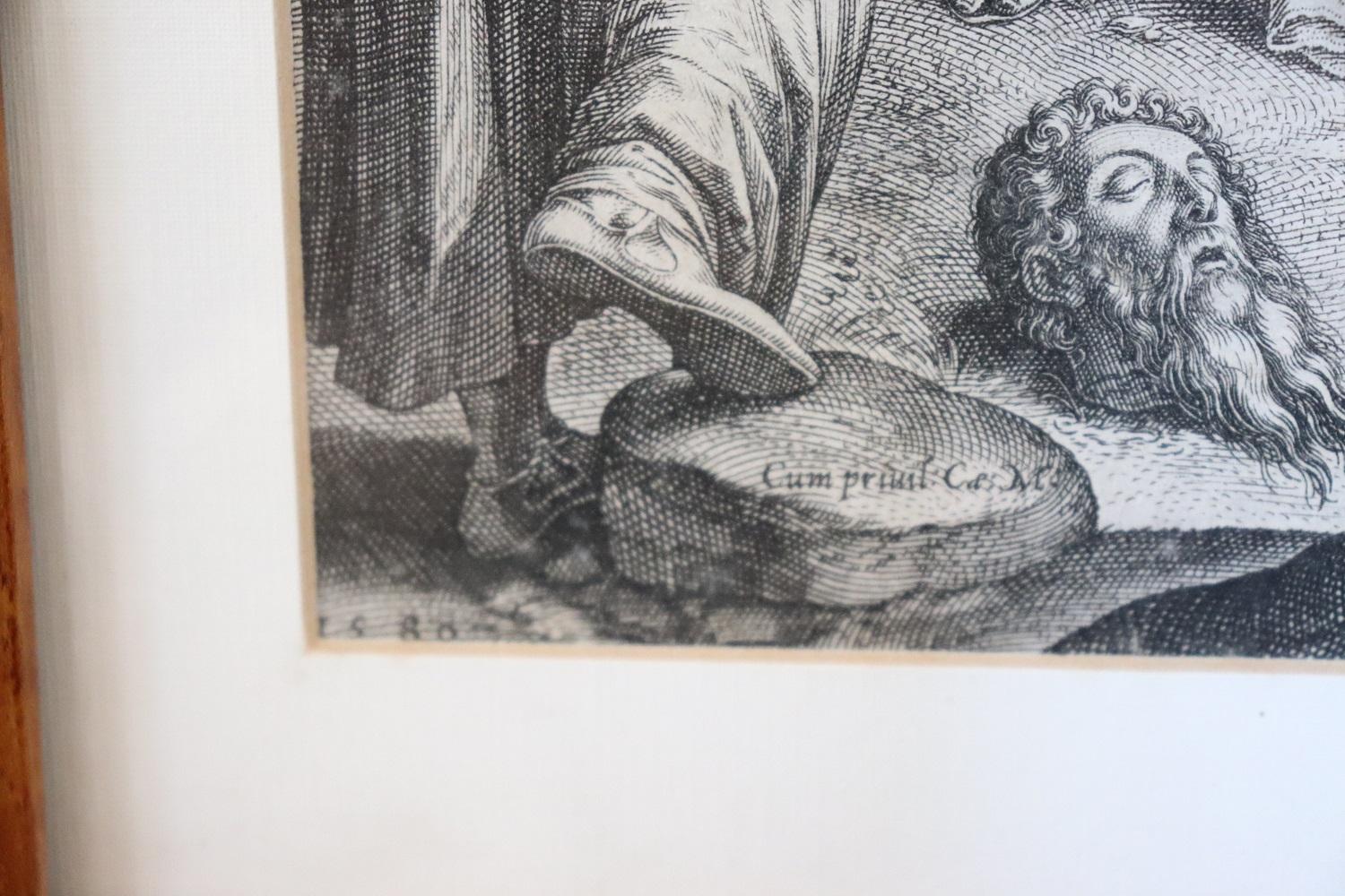 Antike Gravur des 16. Jahrhunderts von Sadeler Johann I. „Die Hinrichtung des Heiligen Paul“ (Papier) im Angebot