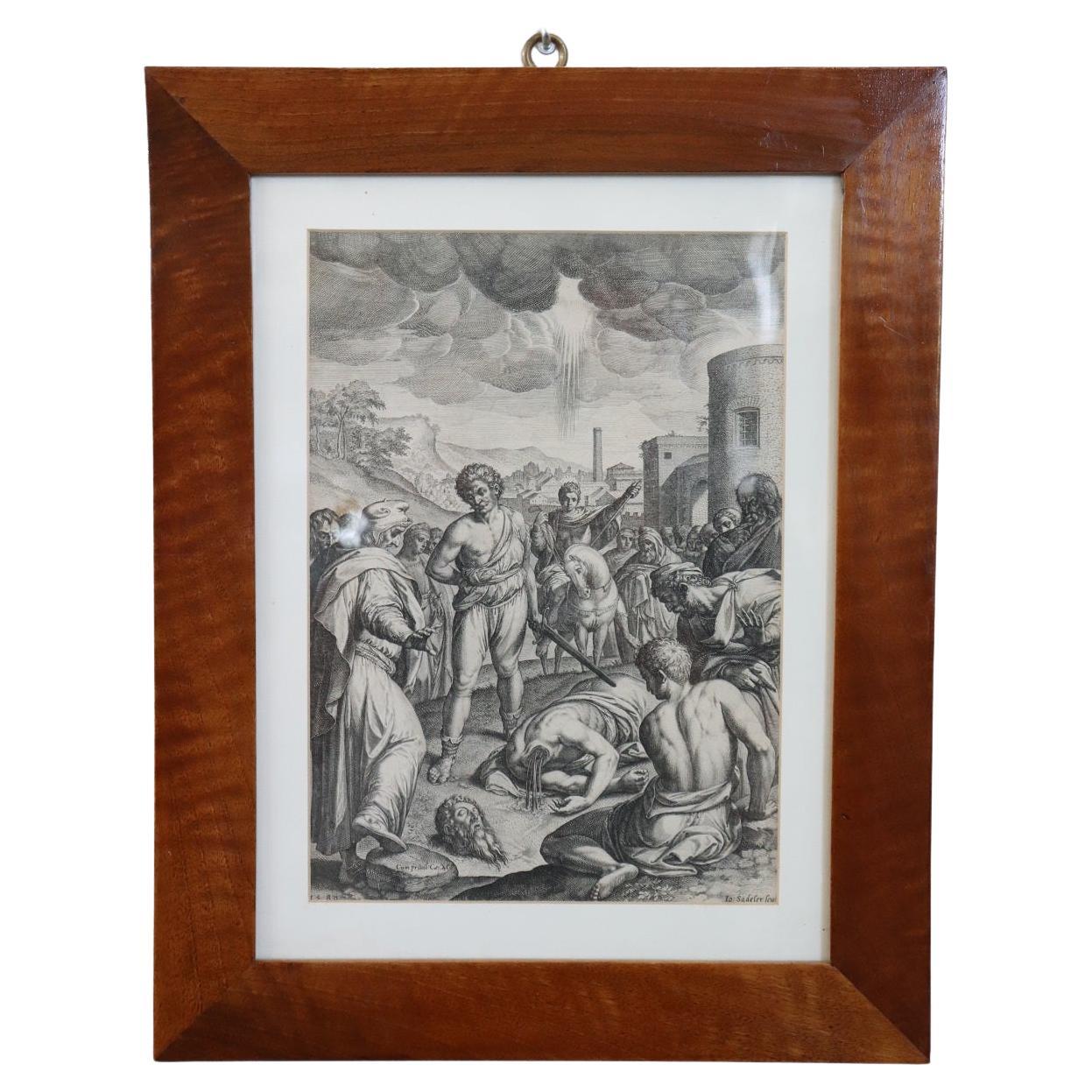 16th Century Antique Engraving by Sadeler Johann I "The beheading of St. Paul" For Sale
