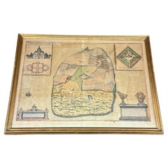 16th Century Antique Map of Ven Framed in Gold
