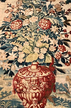 Antique 16th Century Pergola Tapestry with Vase of Flowers