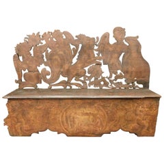 16th Century Antique Venetian Lacquered Wooden Bench with Animal and Scenes