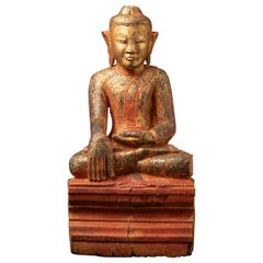 16th century Antique wooden Burmese Buddha statue from Burma