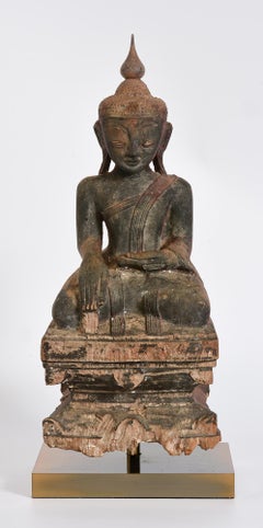 16th Century, Ava, Antique Burmese Wooden Seated Buddha