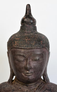 16th Century, Ava, Antique Burmese Wooden Seated Buddha Statue