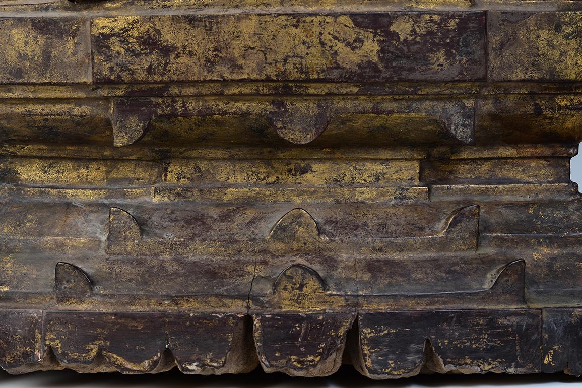 Hand-Carved 16th Century, Ava, Rare Antique Tai Yai Burmese Wooden Seated Crowned Buddha For Sale