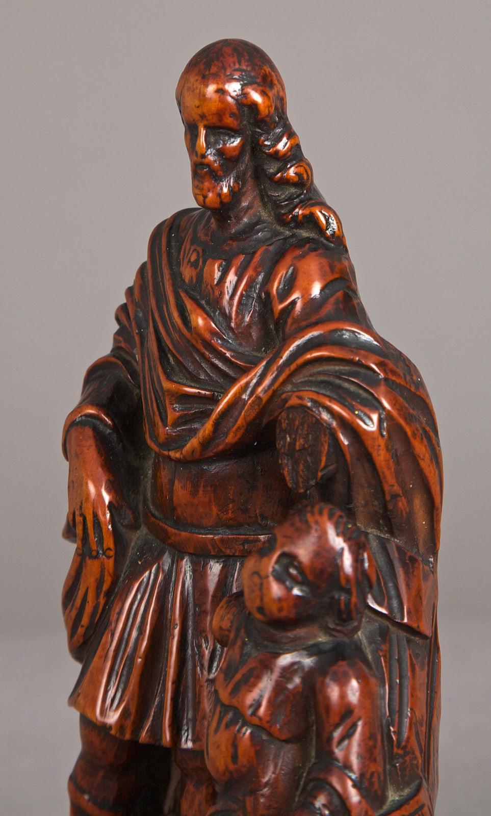 Renaissance 16th Century Boxwood Carving of St Joseph, Antwerp, circa 1580 - 1600 For Sale