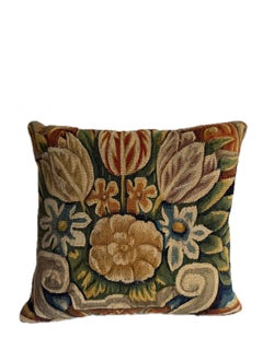 16th Century Brussels Verdure and Floral Tapestry Pillow