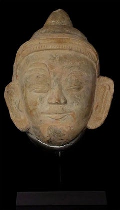 16th Century Burmese Ava Buddha Face - Antique Stucco Art. Perfectly Hand-Carved
