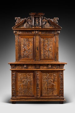 16th Century Cabinet with Knights Carving from Avignon Workshops 'France'