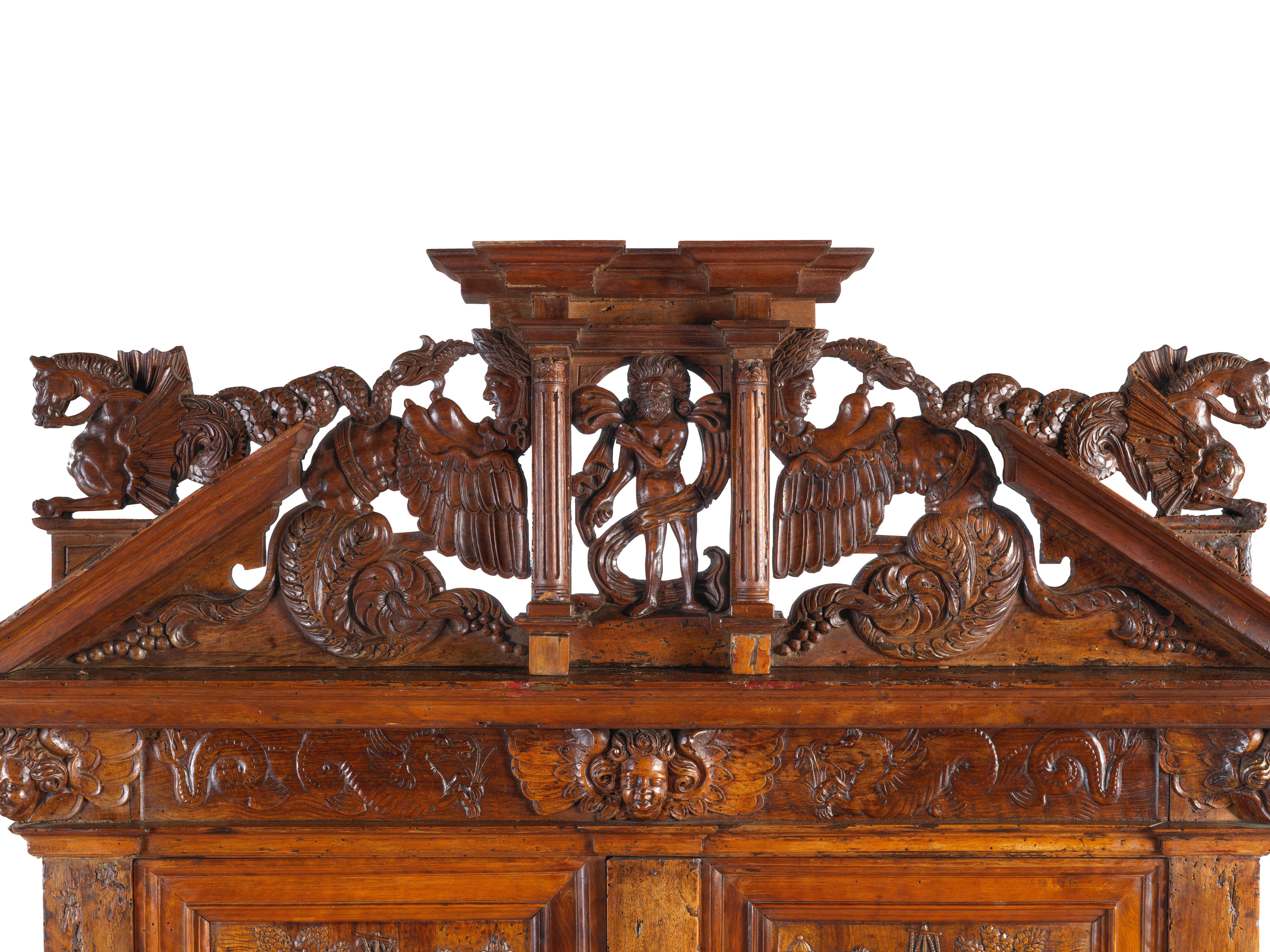 French 16th Century Cabinet with Knights Carving from Avignon Workshops 'France' For Sale